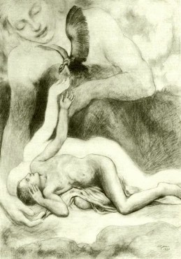 The Dying Man and the Vulture from The Forerunner, 1920 Pencil on paper Kahlil Gibran 22 x 16 3/4 inches 